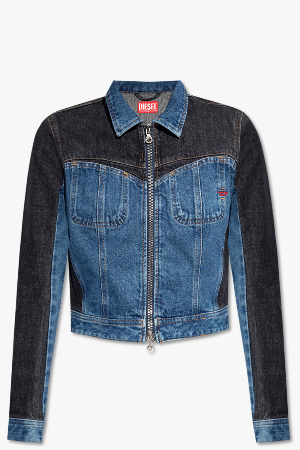 Blue 'DE - logo-print colour-block swim shirt - HS' denim